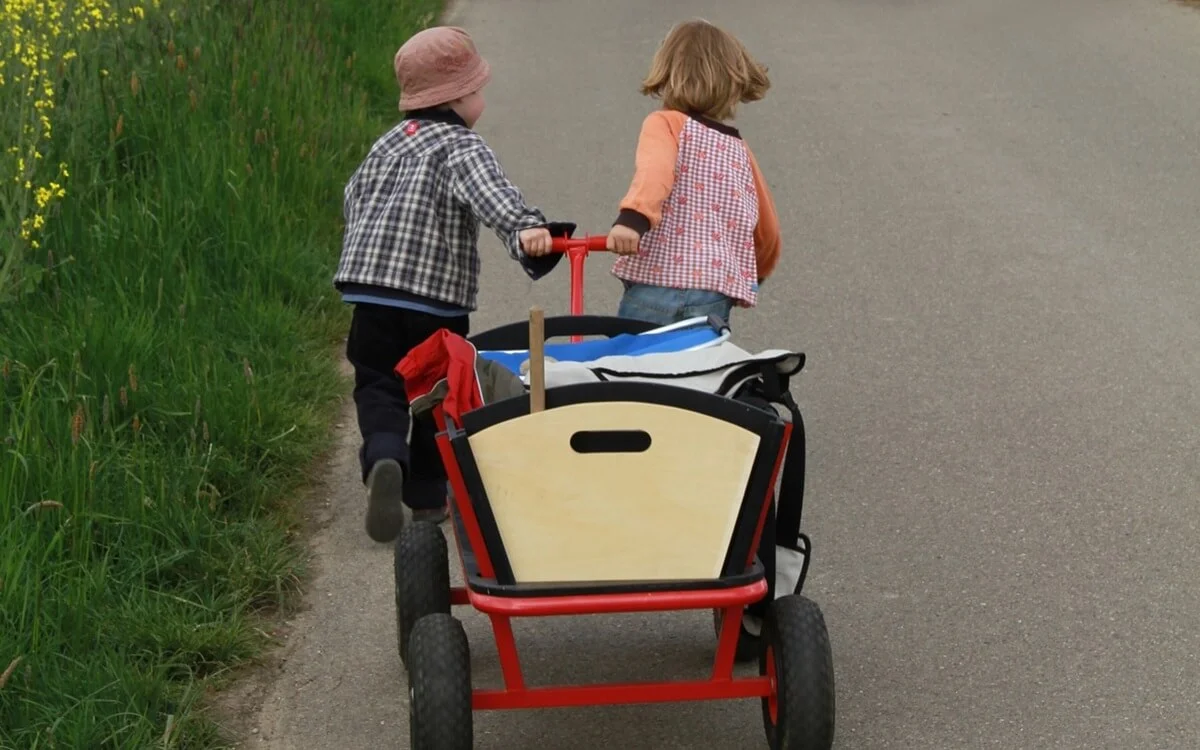 Bild Kinder mit Bollerwagen